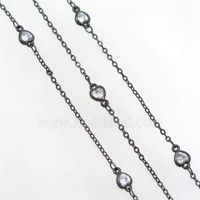 copper chain with zircon, heart, black plated