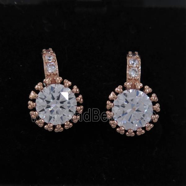 copper earring paved zircon, rose gold