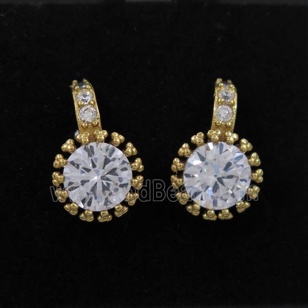 copper earring paved zircon, gold plated