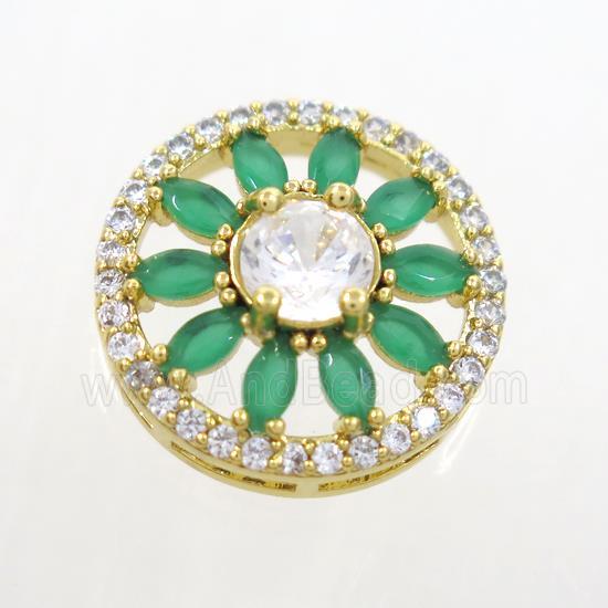 copper sunflower connector pave green zircon, gold plated