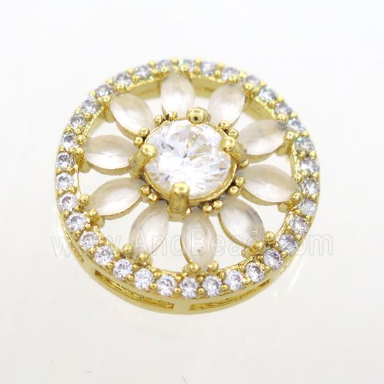 copper sunflower connector pave white zircon, gold plated