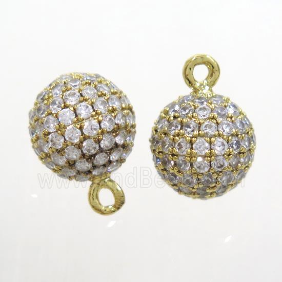 copper pendant paved zircon, round, gold plated
