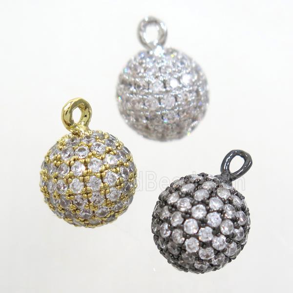 copper pendant paved zircon, round ball, mix color