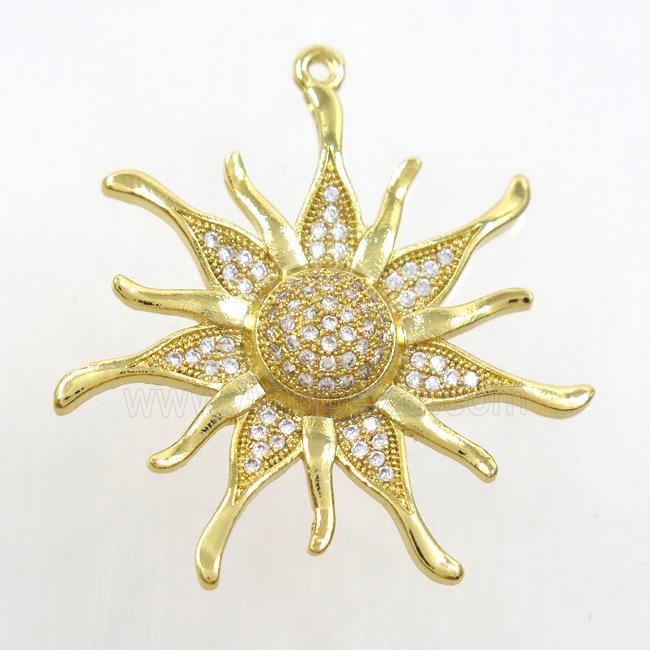 copper sunflower pendant paved zircon, gold plated