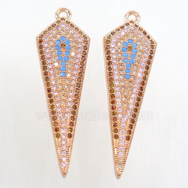 copper arrowhead pendant paved zircon, rose gold