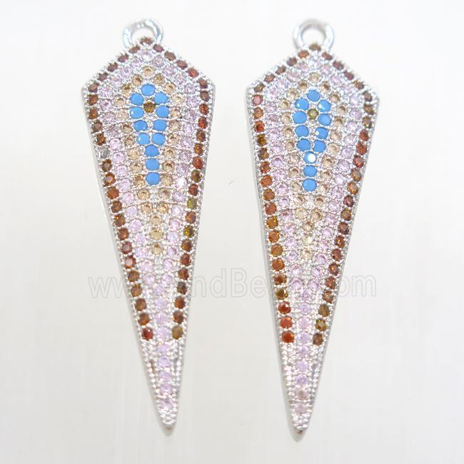 copper arrowhead pendant paved zircon, platinum plated