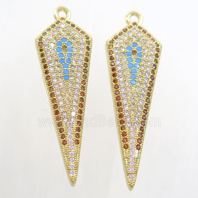 copper arrowhead pendant paved zircon, gold plated
