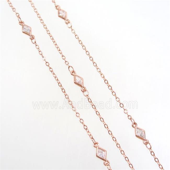 copper chain with rhombic zircon, rose gold