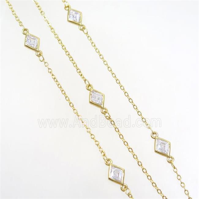 copper chain with rhombic zircon, gold plated