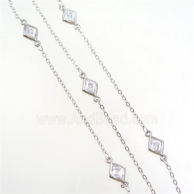 copper chain with rhombic zircon, platinum plated