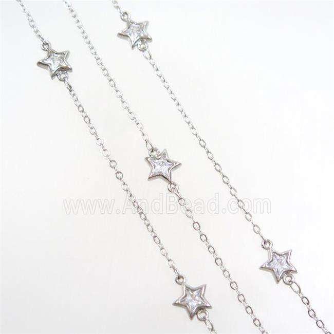 copper chain with star zircon, platinum plated