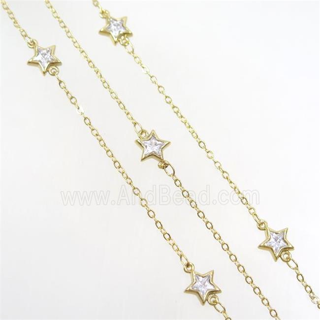copper chain with star zircon, gold plated