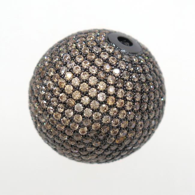 round copper beads paved champagne zircon, black plated
