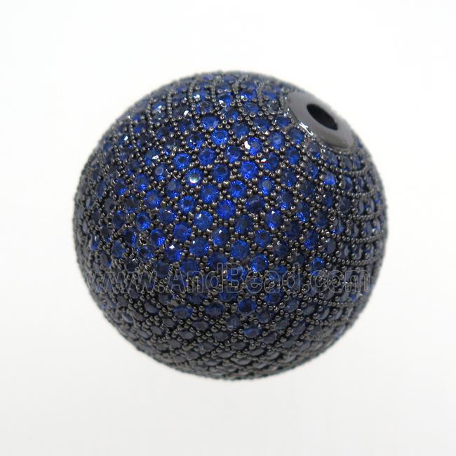 round copper beads paved blue zircon, black plated