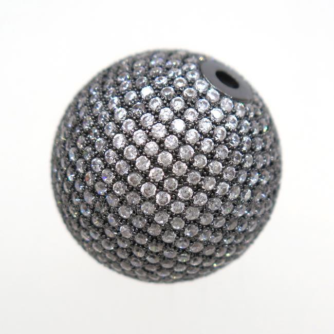 round copper beads paved white zircon, black plated