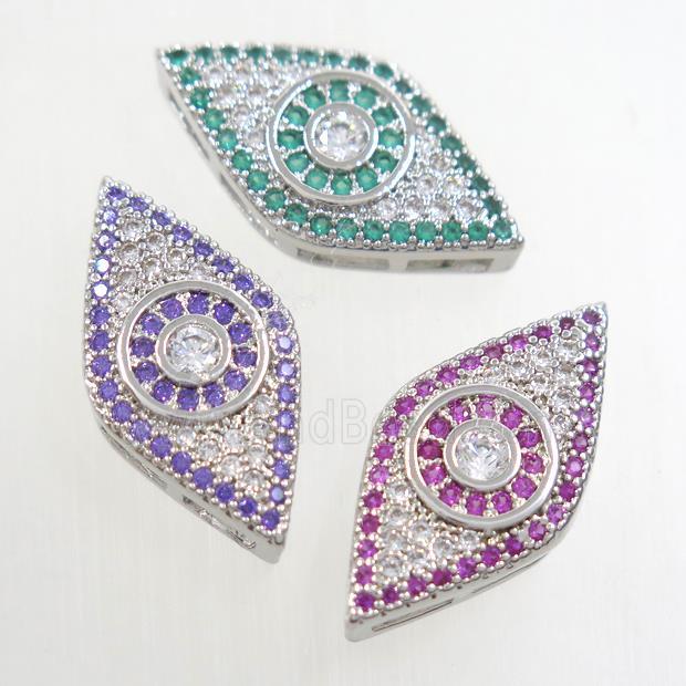 copper eye connector paved zircon, mix, platinum plated