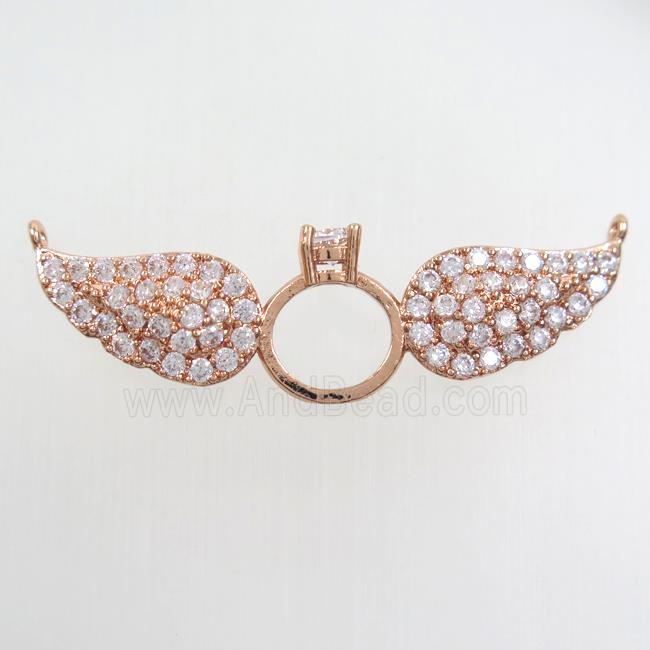 copper angel wing pendant paved zircon, rose gold