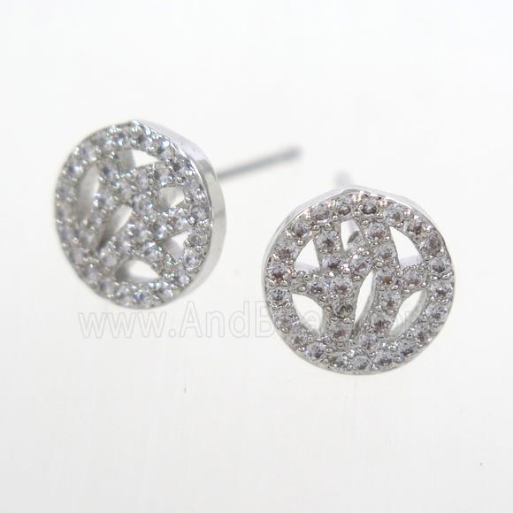 copper earring stud paved zircon, gold plated