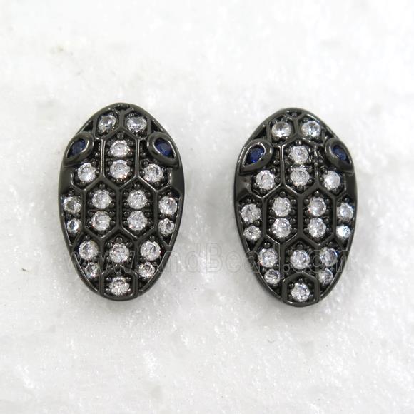 copper snakehead earring studs paved zircon, black plated