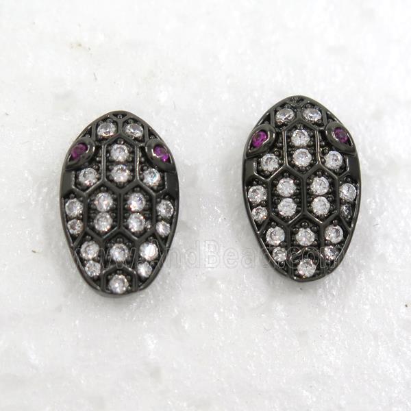 copper snakehead earring studs paved zircon, black plated