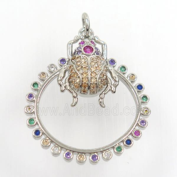 copper beetle pendant paved zircon, platinum plated