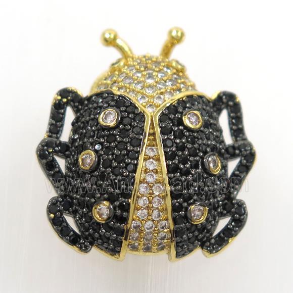 copper beetle pendant paved black zircon, gold plated