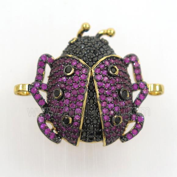 copper beetle connector paved zircon, gold plated