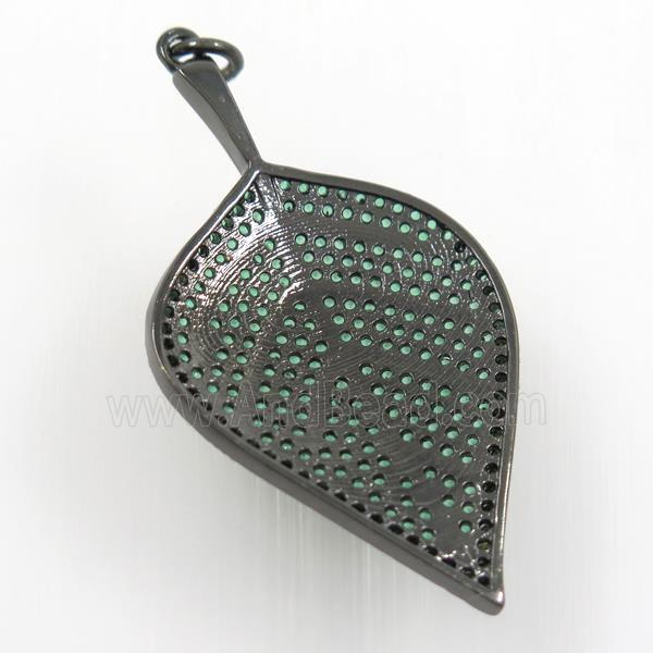 copper leaf pendant paved zircon, mix color, black backing