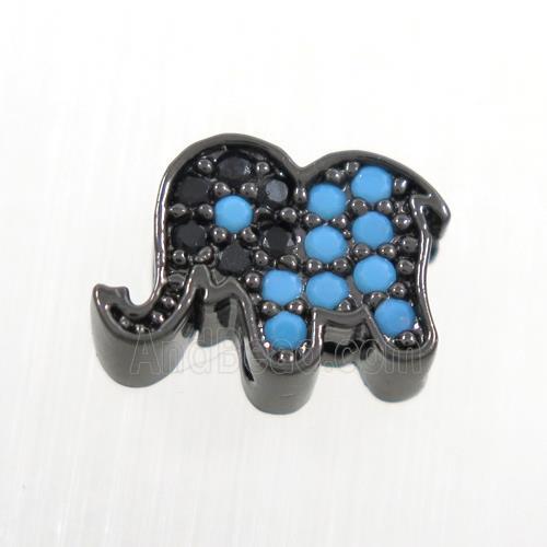 copper elephant beads paved zircon, turq, black plated