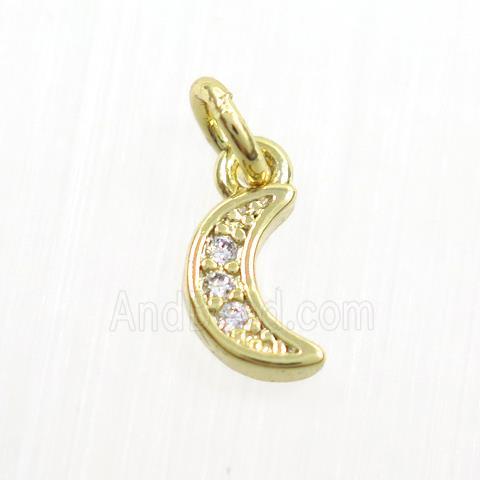 copper moon pendants paved zircon, gold plated