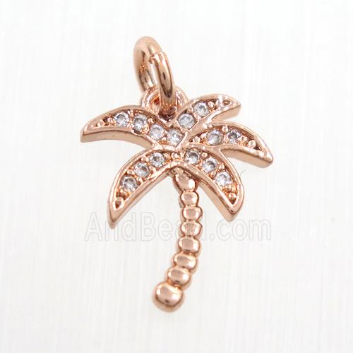 copper coconut tree pendants paved zircon, rose gold