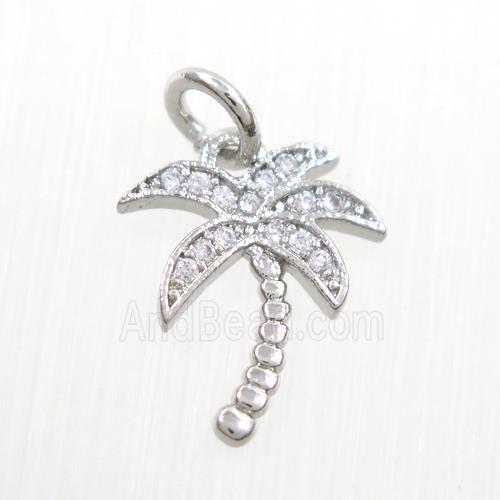 copper coconut tree pendants paved zircon, platinum plated