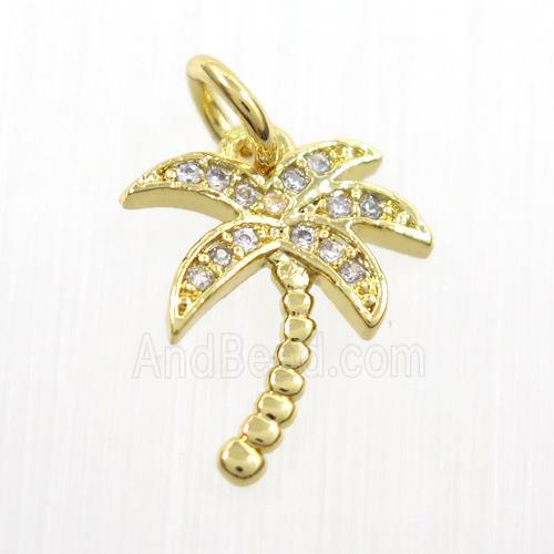 copper coconut tree pendants paved zircon, gold plated