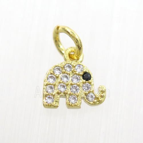 copper elephant pendants paved zircon, gold plated