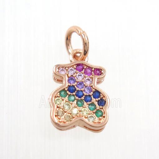 copper bear pendants paved zircon, rose gold