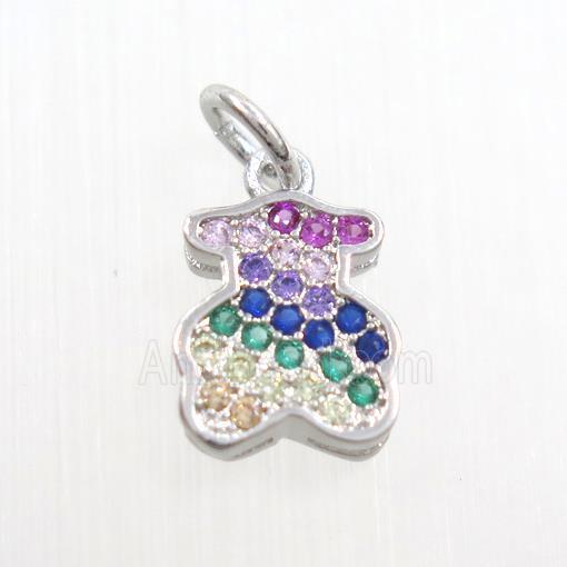 copper bear pendants paved zircon, platinum plated