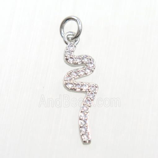 copper snake pendants paved zircon, platinum plated