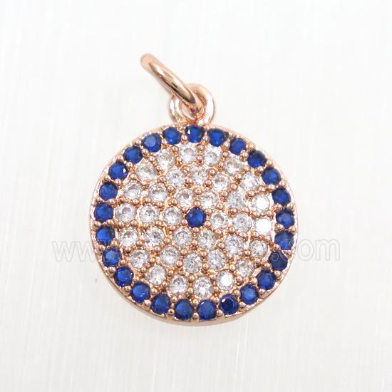copper circle pendants paved zircon, rose gold
