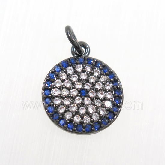 copper circle pendants paved zircon, black plated
