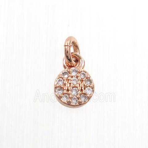 copper circle pendants paved zircon, rose gold