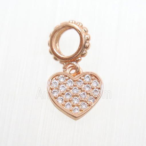 copper heart pendants paved zircon, rose gold