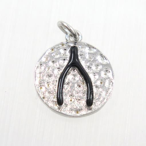 copper Wishbone pendants, platinum plated