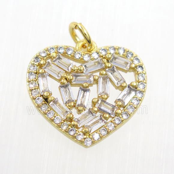 copper heart pendants paved zircon, gold plated