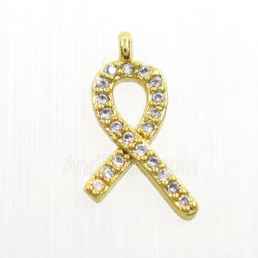 copper cancer ribbon pendants paved zircon, gold plated