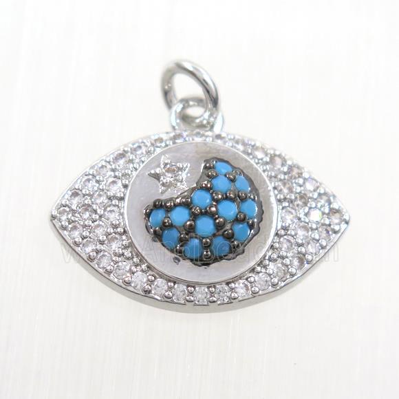 copper eye pendants paved zircon, platinum plated