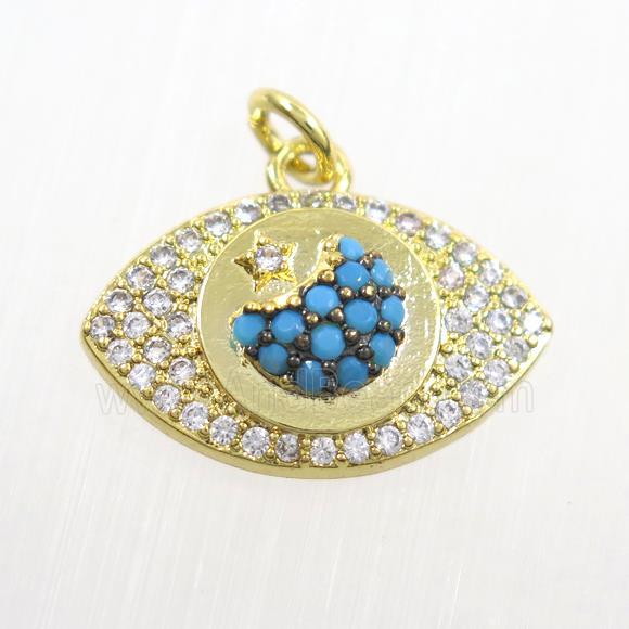 copper eye pendants paved zircon, gold plated