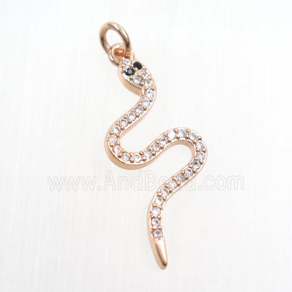 copper snake pendants paved zircon, rose gold