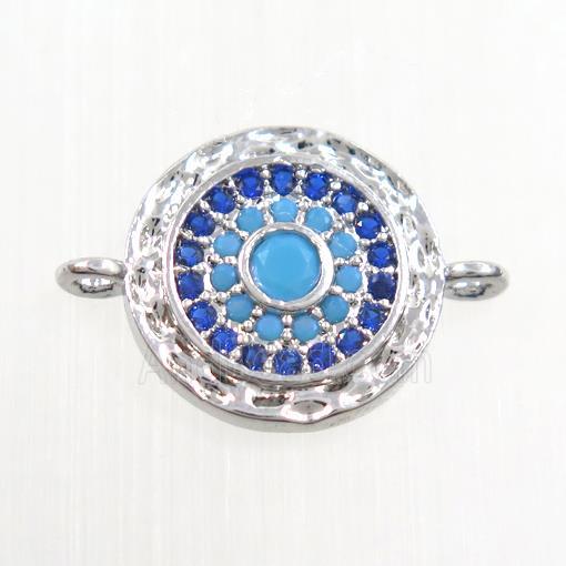 copper circle connector paved zircon, platinum plated