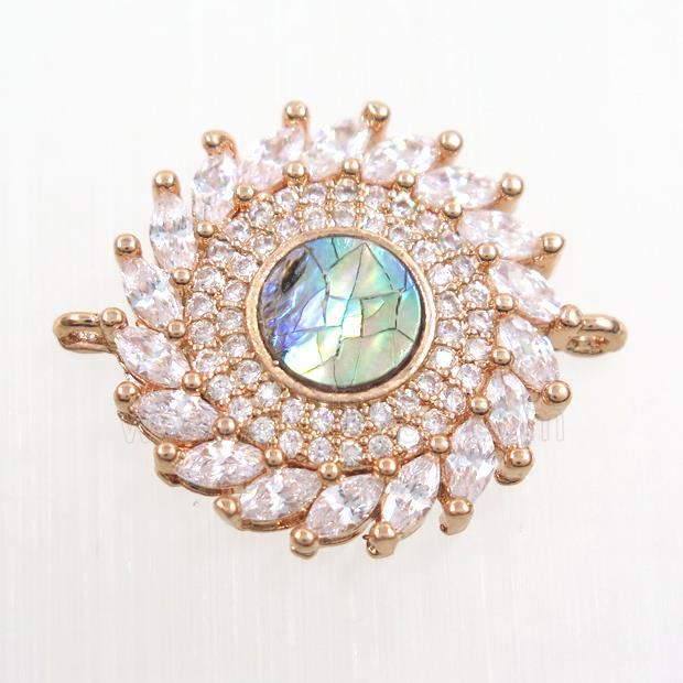 copper sunflower connector paved zircon, rose gold
