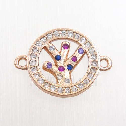 copper connector paved zircon, tree, rose gold